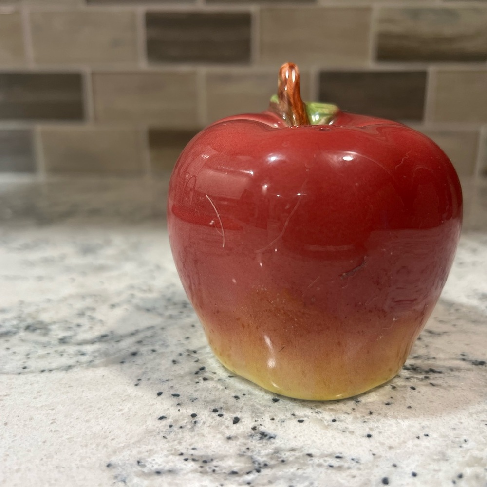 Glossy Red and Yellow Ceramic Salt/Pepper Apple
